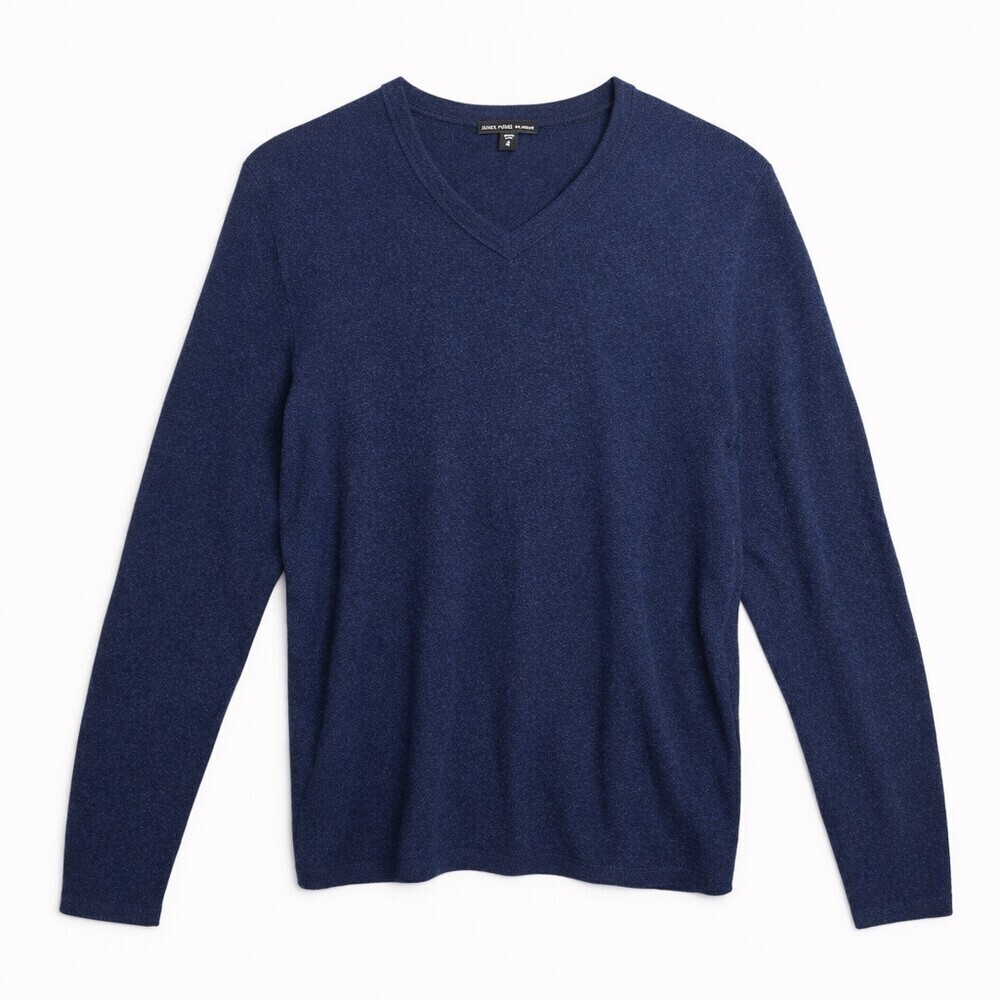 James Perse V Neck 100% Cashmere Sweater Men's Sz 4 (XL) Blue Quiet Luxury